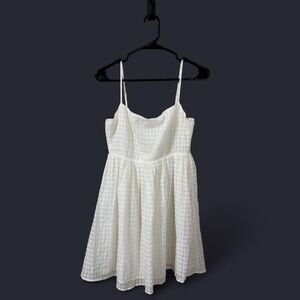 White Seersucker Spaghetti Strap Sundress